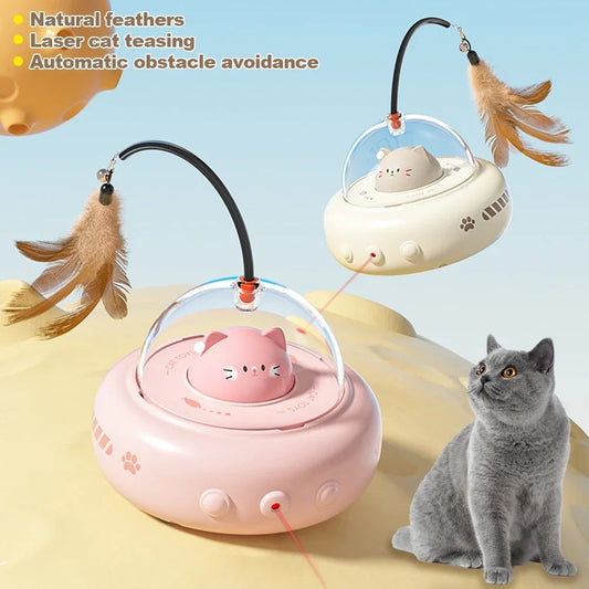 Electric UFO Cat Teaser Toy with Replaceable Feather & Bell