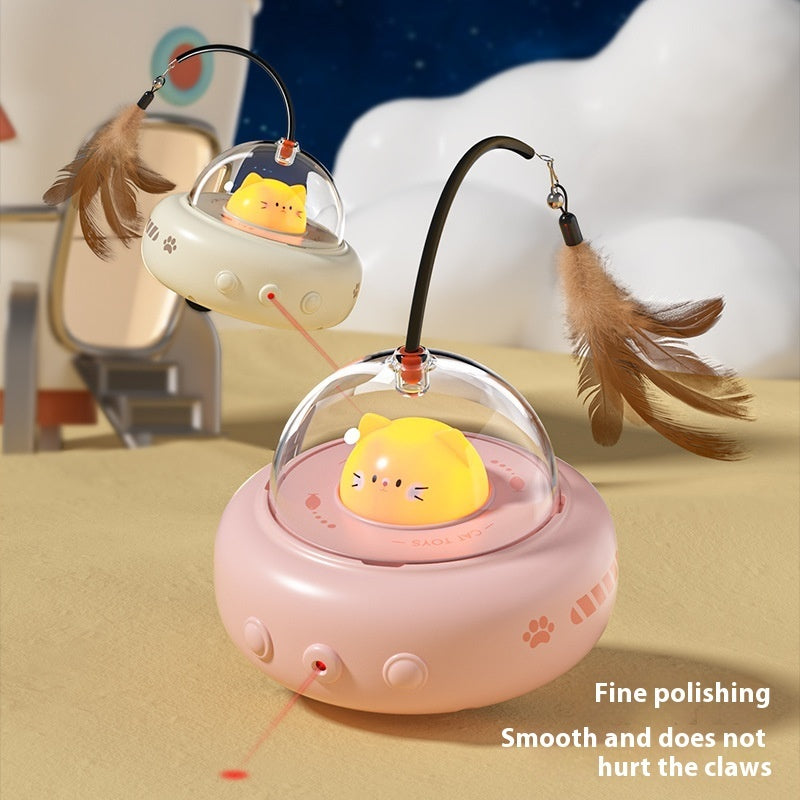 Electric UFO Cat Teaser Toy with Replaceable Feather & Bell