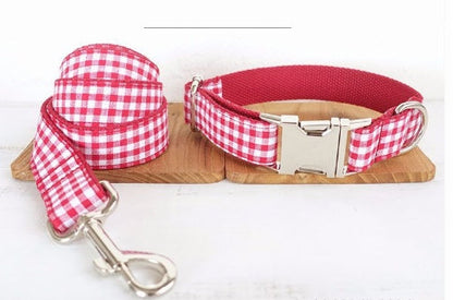 Red Plaid Polyester Pet Collar