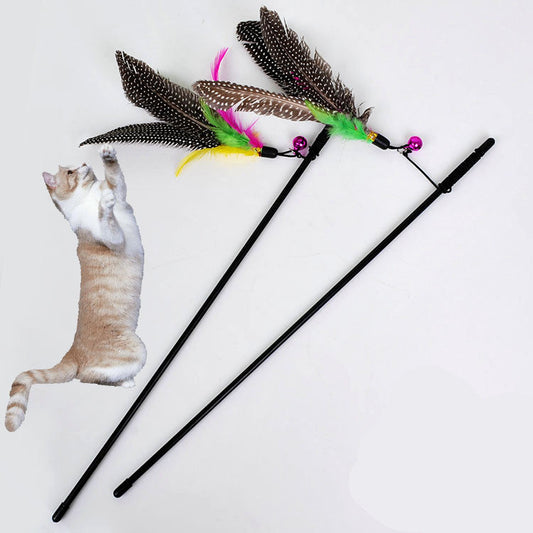 Feather Wand Cat Teaser Toy with Bell — Pearl Bird Style