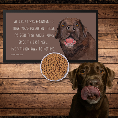 Starving Since Breakfast Pet Bowl Mat – Chocolate Labrador