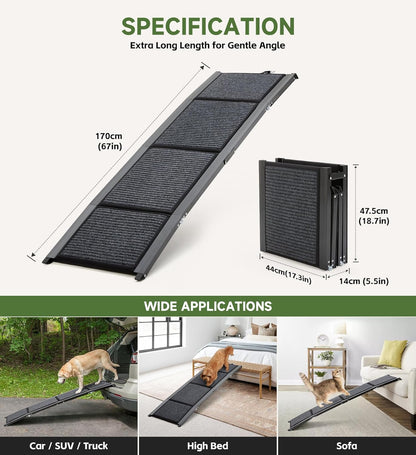 Fellie 170cm Foldable Dog Ramp with Non-Slip Surface - Supports up to 113kg