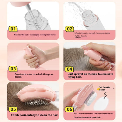 Self-Cleaning Spray Grooming Brush — 2-in-1 Comb & Deshedder