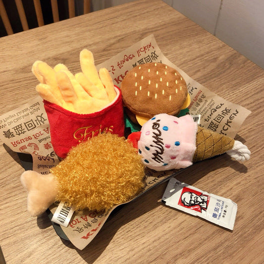 Squeaky Food-Shaped Cat & Dog Toy — French Fries, Burger & More