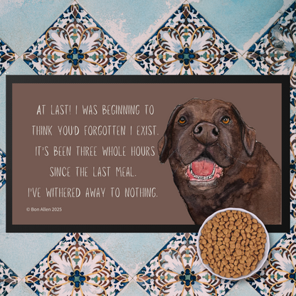 Starving Since Breakfast Pet Bowl Mat – Chocolate Labrador