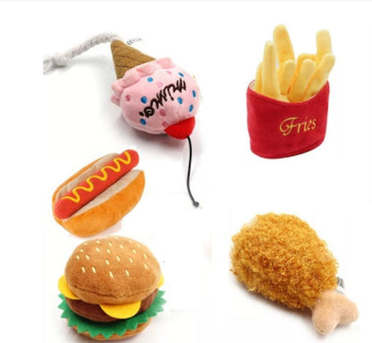 Squeaky Food-Shaped Cat & Dog Toy — French Fries, Burger & More