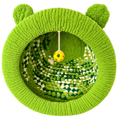 Luxury Handmade Chunky Knit Cat Cave Bed with Pom-Pom Toy