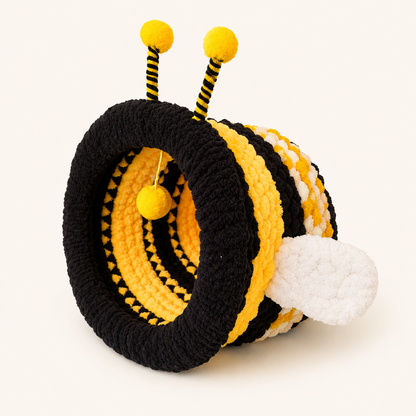 Luxury Handmade Chunky Knit Cat Cave Bed with Pom-Pom Toy