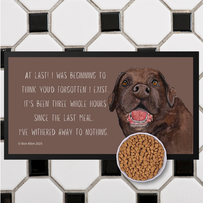 Starving Since Breakfast Pet Bowl Mat – Chocolate Labrador