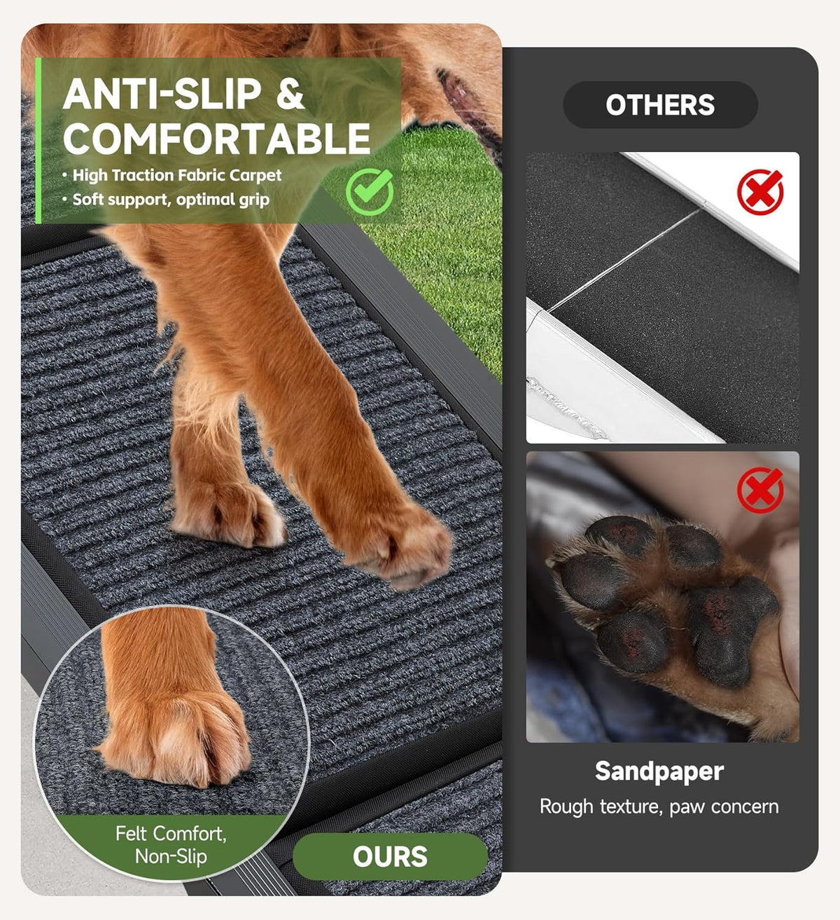 Fellie 170cm Foldable Dog Ramp with Non-Slip Surface - Supports up to 113kg