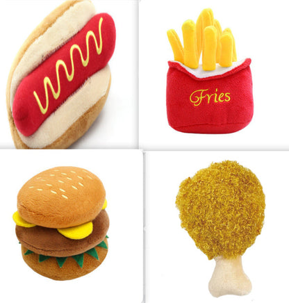 Squeaky Food-Shaped Cat & Dog Toy — French Fries, Burger & More