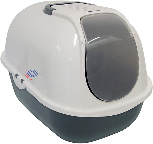 Hooded Cat Litter Tray with Flip Door & Charcoal Filter - Grey & White