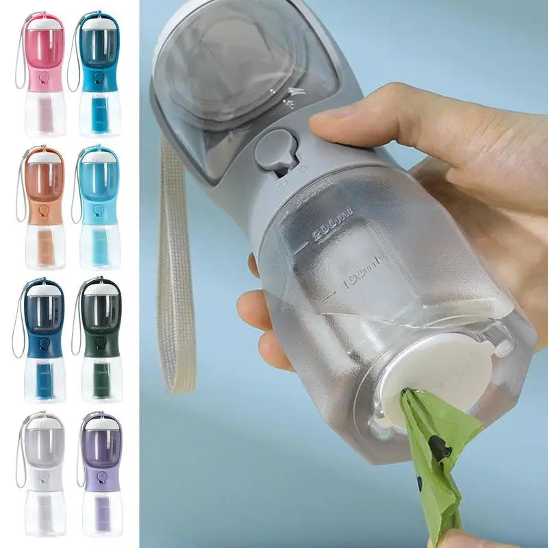 3-in-1 Pet Travel Cup — Water, Food & Waste Bag Dispenser