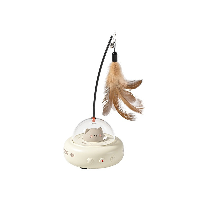 Electric UFO Cat Teaser Toy with Replaceable Feather & Bell