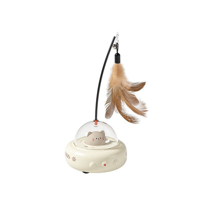 Electric UFO Cat Teaser Toy with Replaceable Feather & Bell