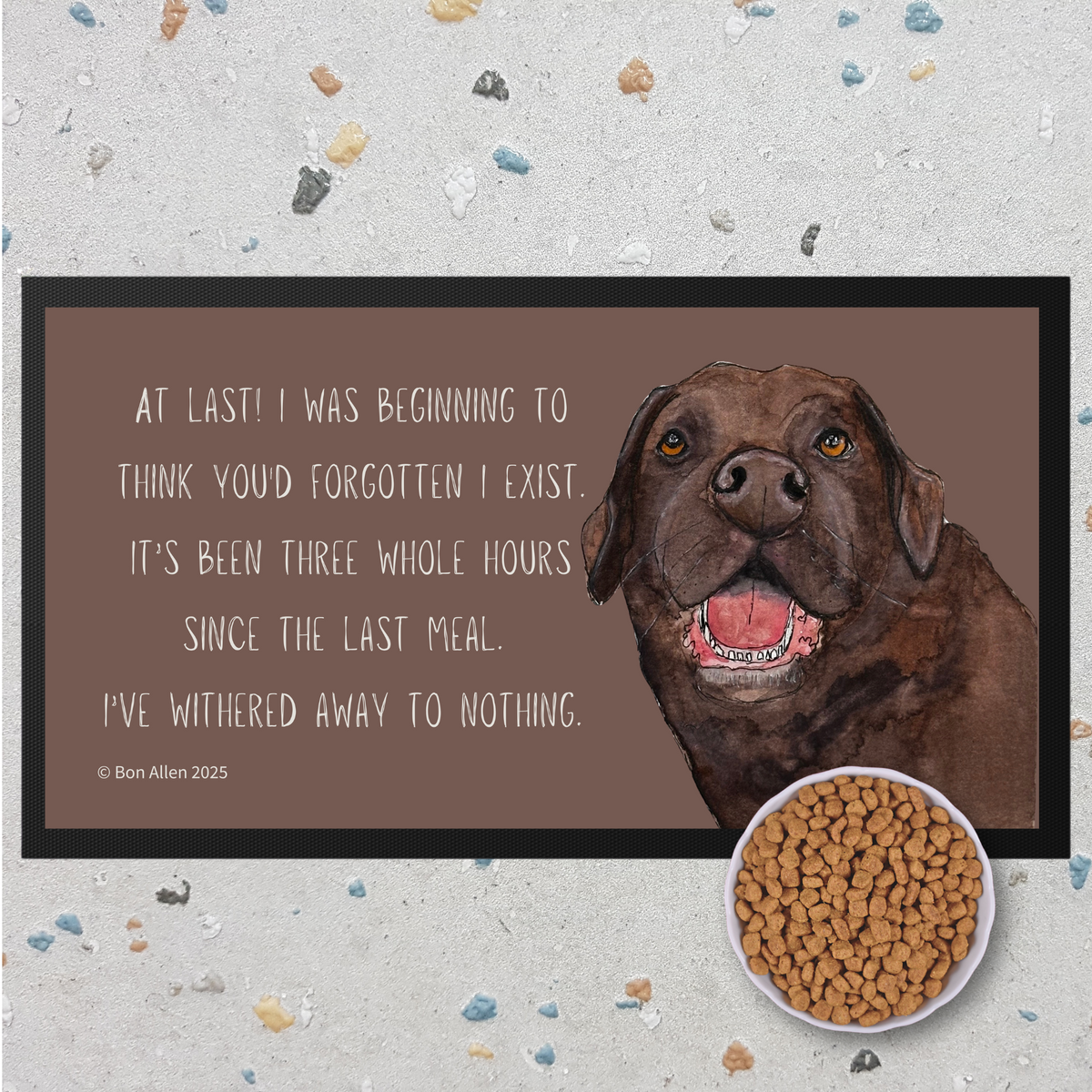 Starving Since Breakfast Pet Bowl Mat – Chocolate Labrador
