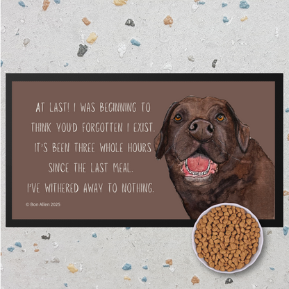 Starving Since Breakfast Pet Bowl Mat – Chocolate Labrador