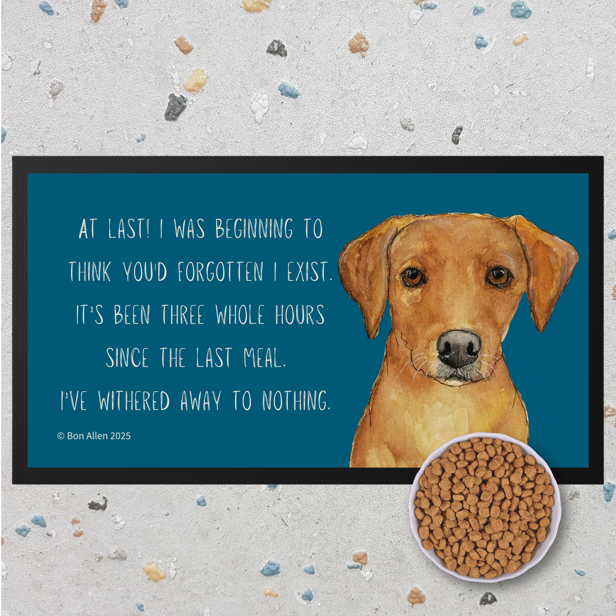 Starving Since Breakfast Pet Bowl Mat – Fox Red Labrador