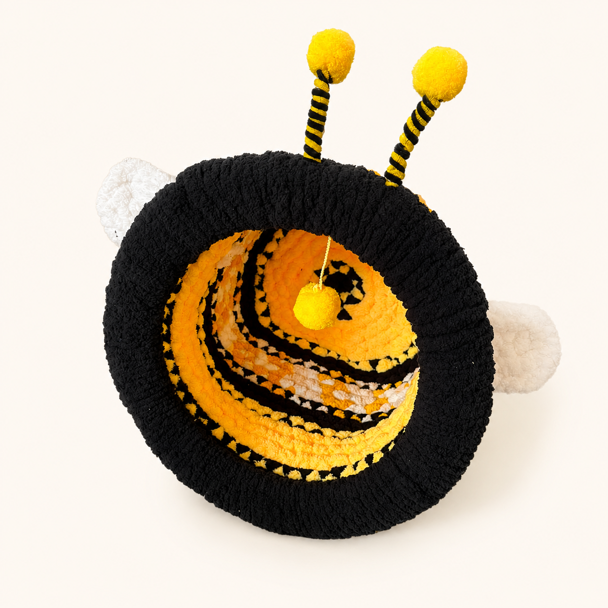 Luxury Handmade Chunky Knit Cat Cave Bed with Pom-Pom Toy