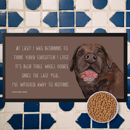 Starving Since Breakfast Pet Bowl Mat – Chocolate Labrador