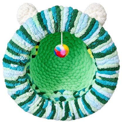 Luxury Handmade Chunky Knit Cat Cave Bed with Pom-Pom Toy