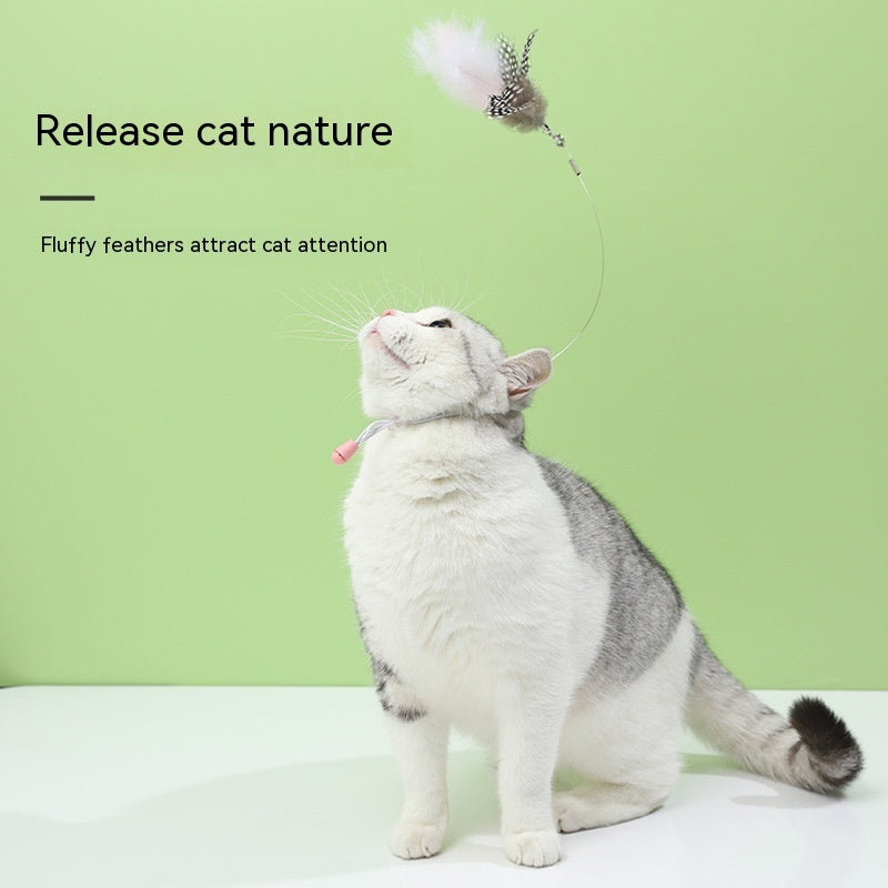 Head-Mounted Feather Cat Teaser — Hands-Free Interactive Toy
