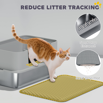PawHut Stainless Steel High-Sided Cat Litter Tray with Scoop