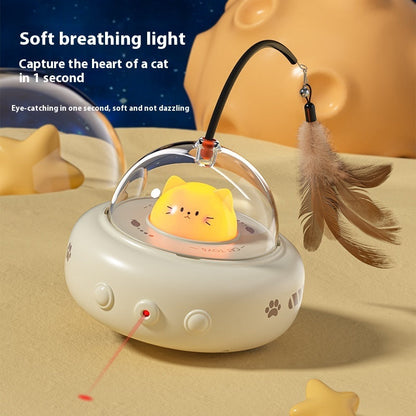 Electric UFO Cat Teaser Toy with Replaceable Feather & Bell