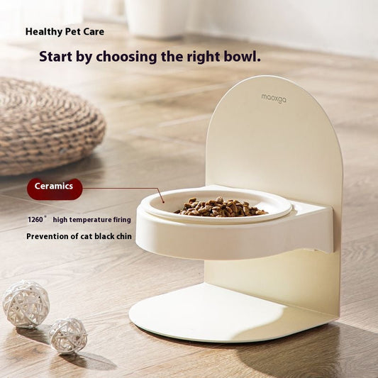 Elevated Ceramic Cat Bowl — Tilted Design for Cervical Health