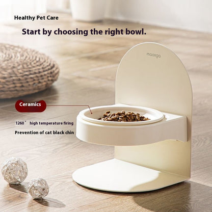 Elevated Ceramic Cat Bowl — Tilted Design for Cervical Health