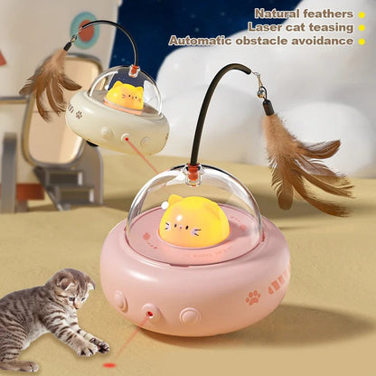 Electric UFO Cat Teaser Toy with Replaceable Feather & Bell