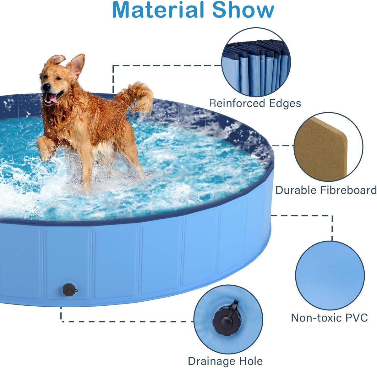 Foldable Dog Paddling Pool & Pet Bath Tub - Indoor & Outdoor