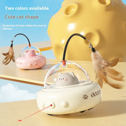 Electric UFO Cat Teaser Toy with Replaceable Feather & Bell