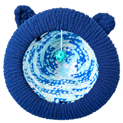 Luxury Handmade Chunky Knit Cat Cave Bed with Pom-Pom Toy