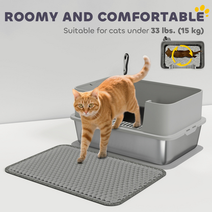 PawHut Stainless Steel High-Sided Cat Litter Tray with Scoop
