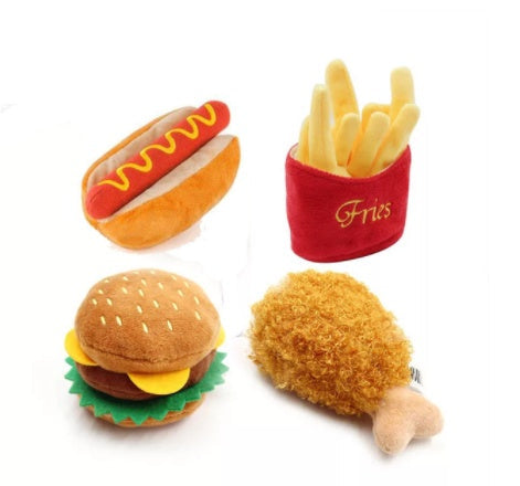 Squeaky Food-Shaped Cat & Dog Toy — French Fries, Burger & More