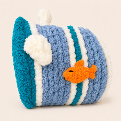 Luxury Handmade Chunky Knit Cat Cave Bed with Pom-Pom Toy