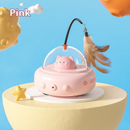 Electric UFO Cat Teaser Toy with Replaceable Feather & Bell