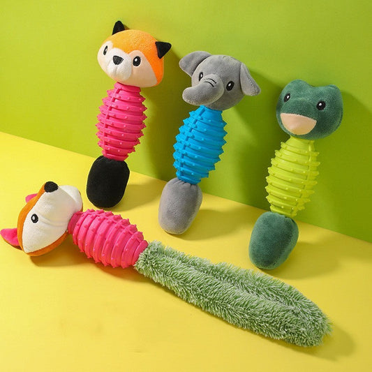 Plush Animal Squeaky Dog Toy — Mixed Texture Chew & Cuddle