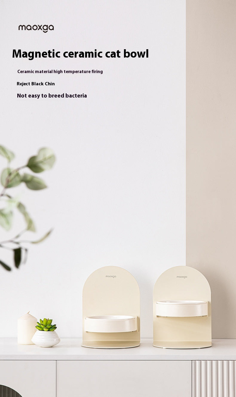 Elevated Ceramic Cat Bowl — Tilted Design for Cervical Health