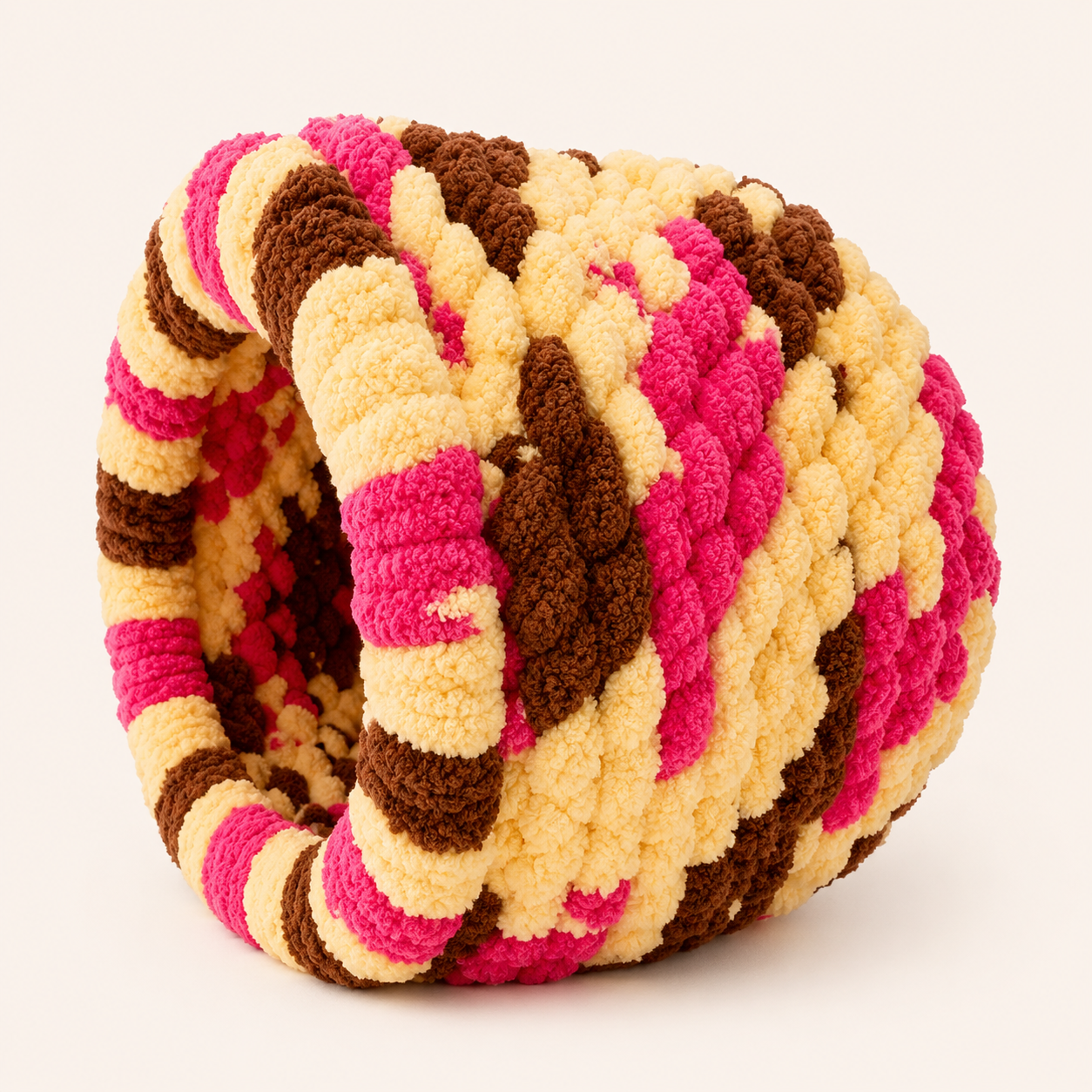 Luxury Handmade Chunky Knit Cat Cave Bed with Pom-Pom Toy