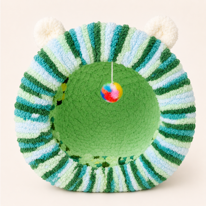 Luxury Handmade Chunky Knit Cat Cave Bed with Pom-Pom Toy
