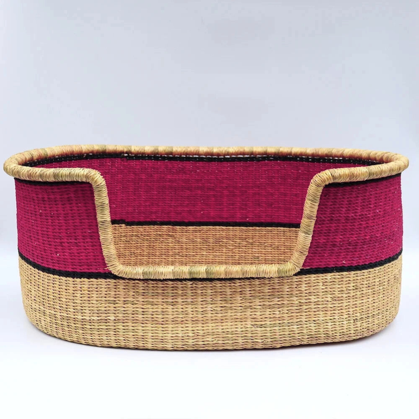 Pink, Natural Brown Woven Pet Basket