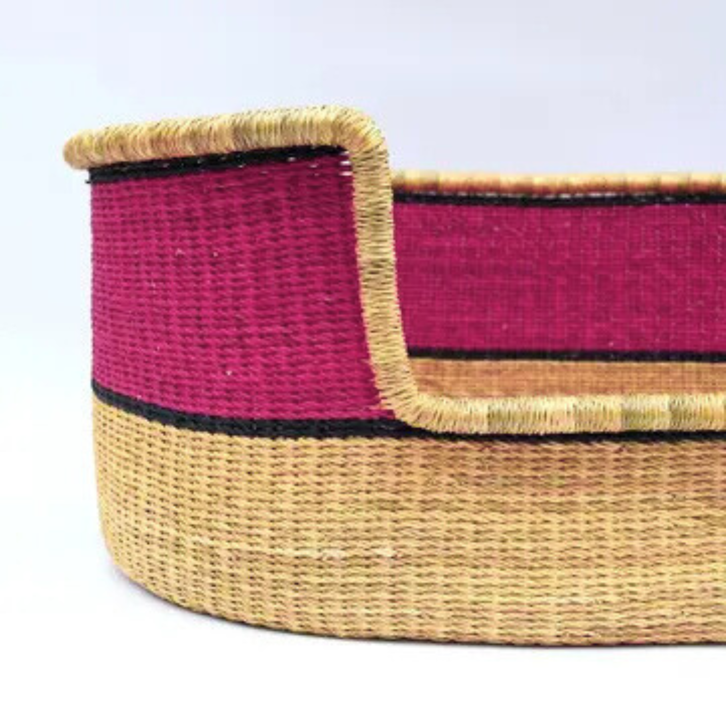 Pink, Natural Brown Woven Pet Basket