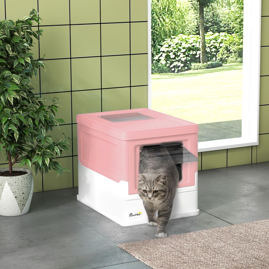 PawHut Hooded Cat Litter Box, Pet Toilet w/ Scoop, Tray