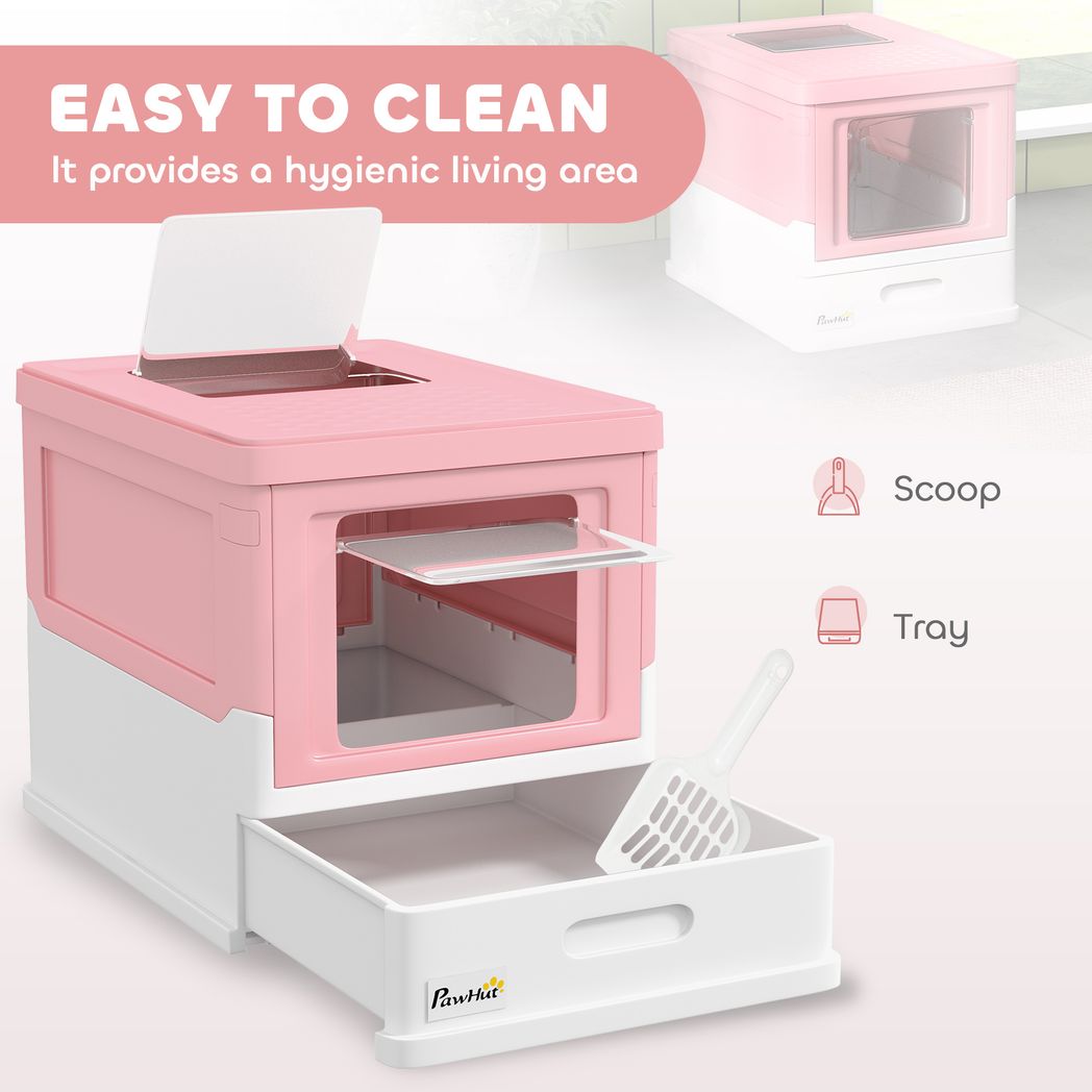 PawHut Hooded Cat Litter Box, Pet Toilet w/ Scoop, Tray