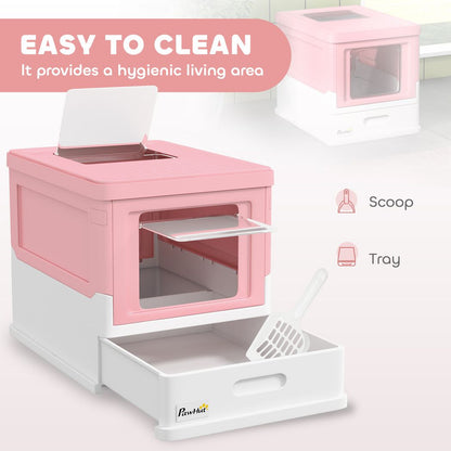 PawHut Hooded Cat Litter Box, Pet Toilet w/ Scoop, Tray