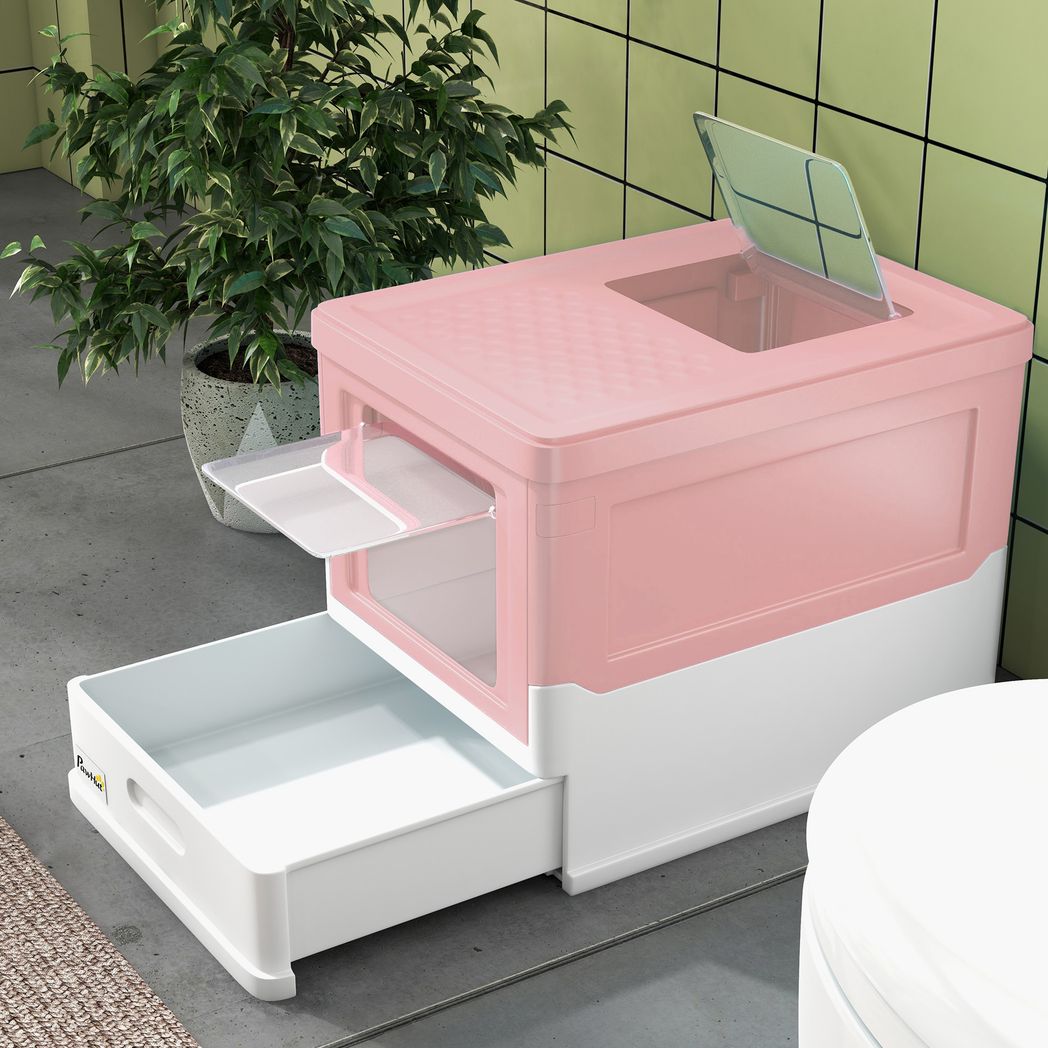 PawHut Hooded Cat Litter Box, Pet Toilet w/ Scoop, Tray