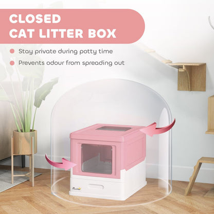 PawHut Hooded Cat Litter Box, Pet Toilet w/ Scoop, Tray