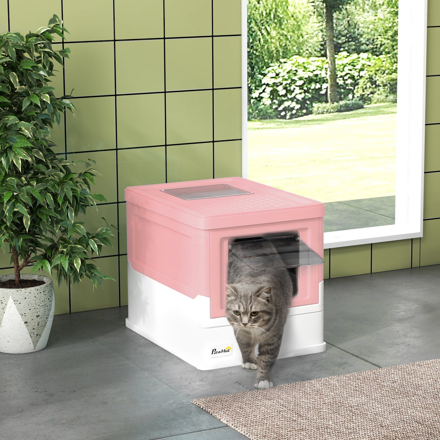 PawHut Hooded Cat Litter Box, Pet Toilet w/ Scoop, Tray